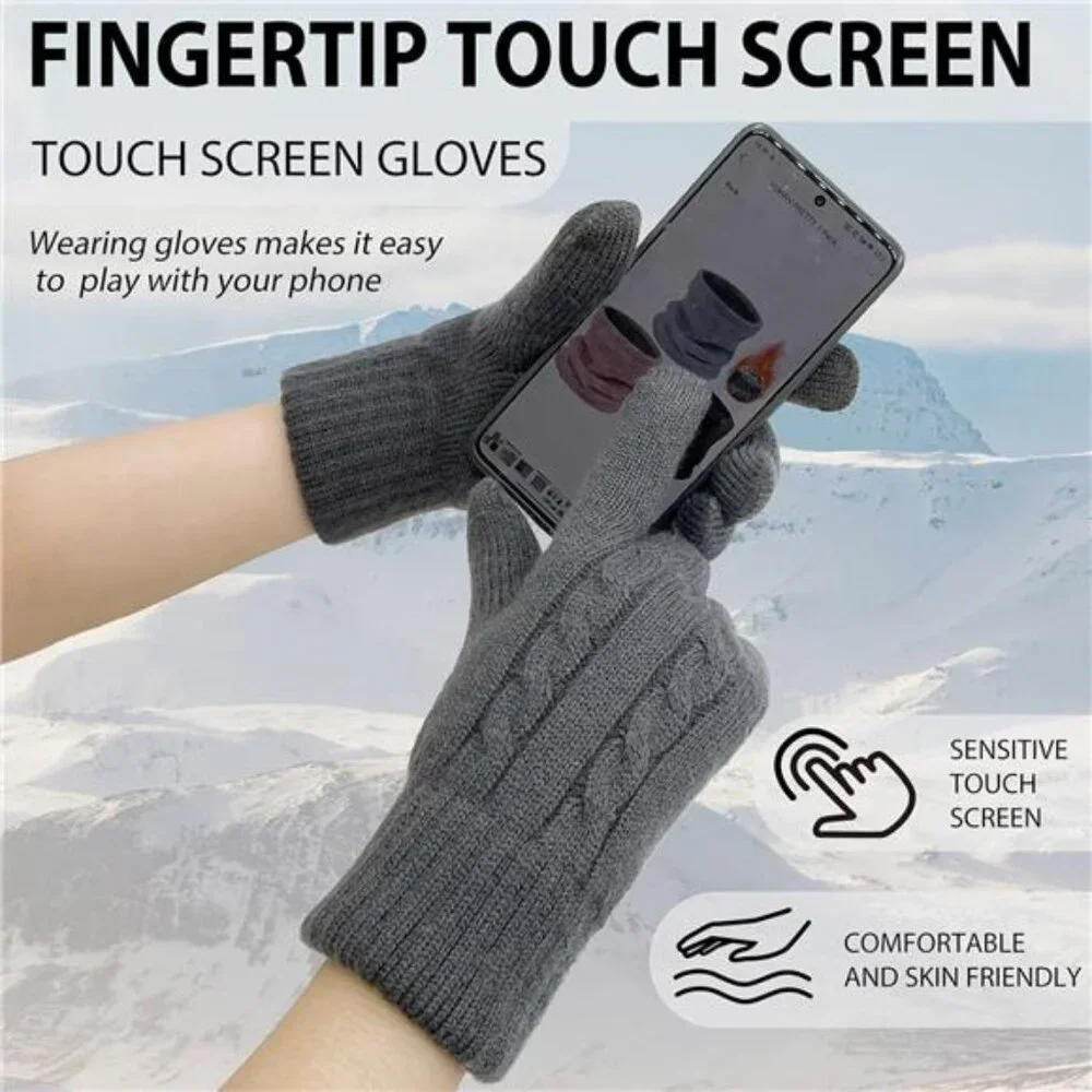 Men's Winter Gloves Wool Thermal Fleece Touchscreen Knit Warm Snow Gloves_3